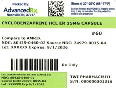 Cyclobenzaprine HCl Er 15mg Capsule #60 (Cyclobenzaprine HCl Er 15mg 80425 0460 02)